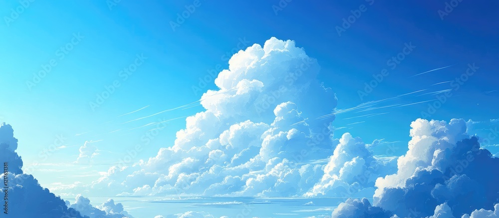 Aufkleber Vibrant blue sky with soft white clouds providing ample empty space ideal for text or overlay designs suitable for various creative projects