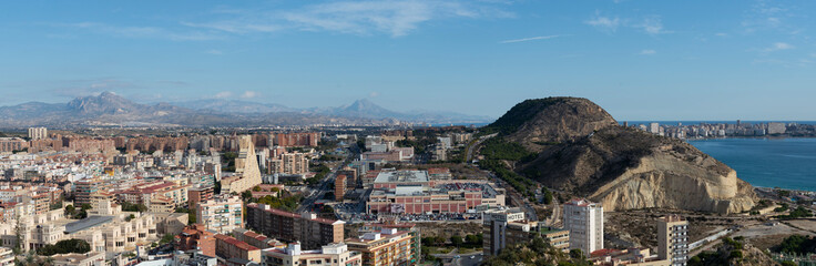 aerial view of Alicante, Spain at sunset 