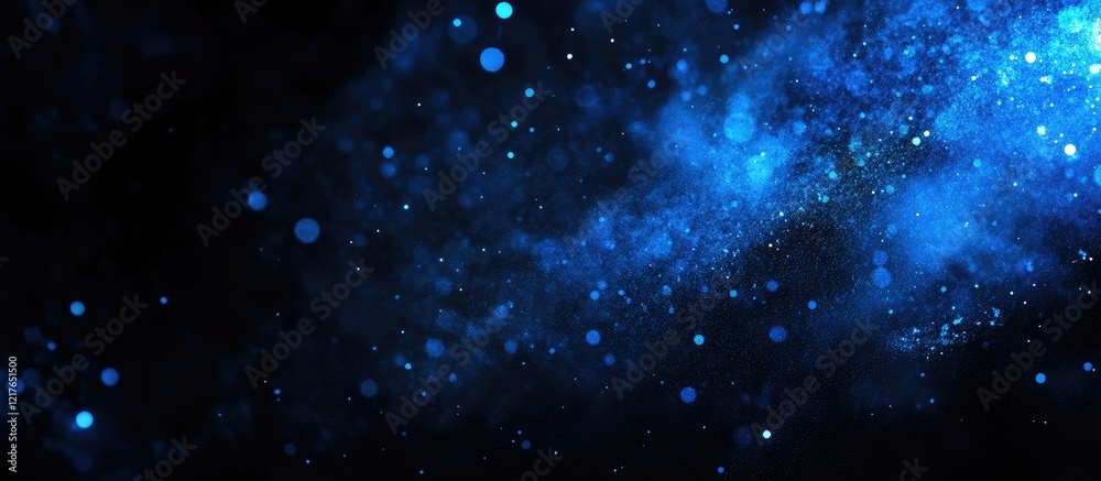 Aufkleber Vibrant blue light particles against a black background creating a mystical atmosphere with ample space for your text or design elements
