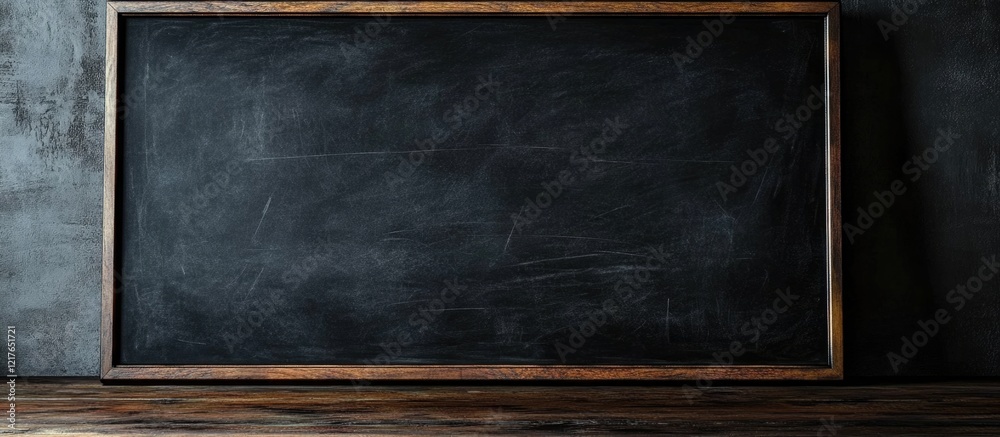 Poster chalkboard in dark urban setting with wooden frame and ample copyspace for creative text or advertis