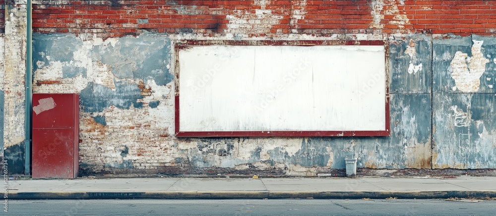 Poster urban billboard with empty copyspace for text against a weathered brick wall in a city setting ideal