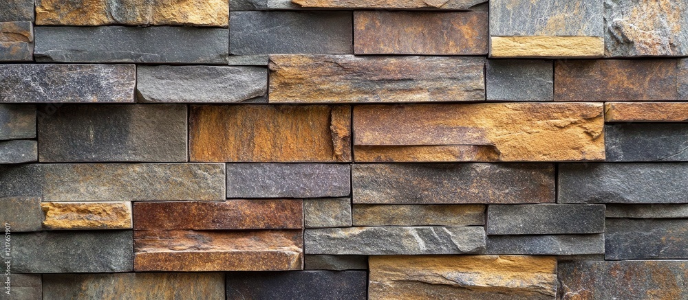 Aufkleber Colorful Stacked Slate Stone Wall Texture with Space for Text Overlay and Background Use