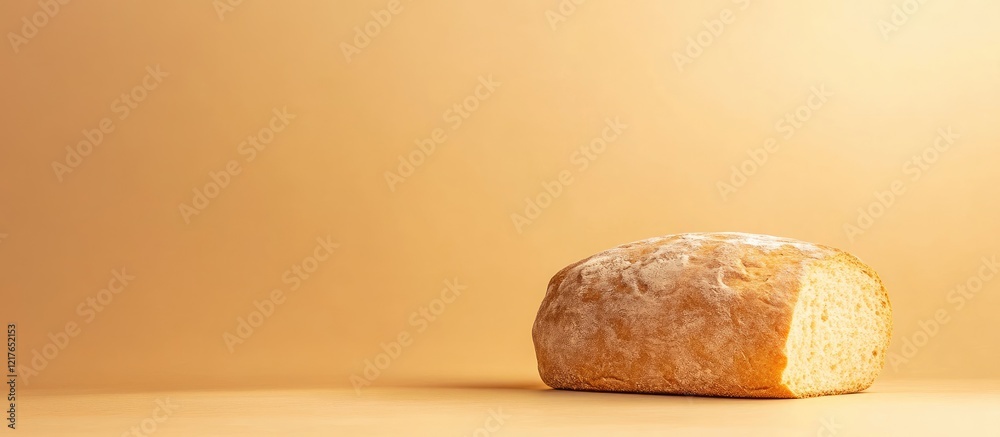 Aufkleber freshly baked artisan bread loaf on simple background with space for text or branding in bakery adve