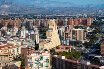 aerial view of Alicante, Spain at sunset 