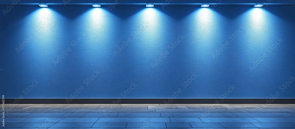 Poster Bright blue textured wall with dramatic lighting and ample empty space for text or design elements in a modern setting