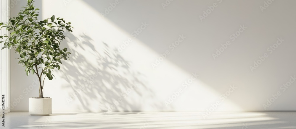 Poster minimalist interior with natural light and shadow cast on a clean white wall perfect for abstract ar