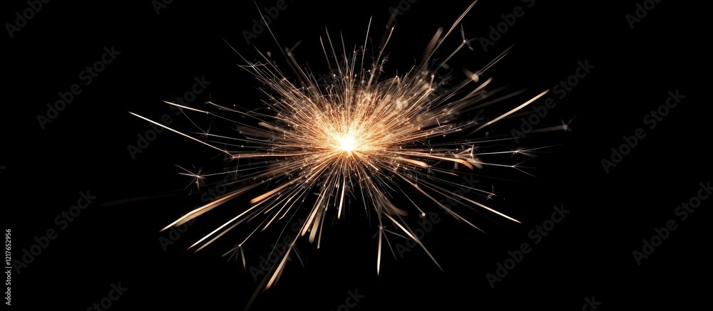 Poster vibrant golden fireworks burst on a dark background with ample space for personalized text or messag