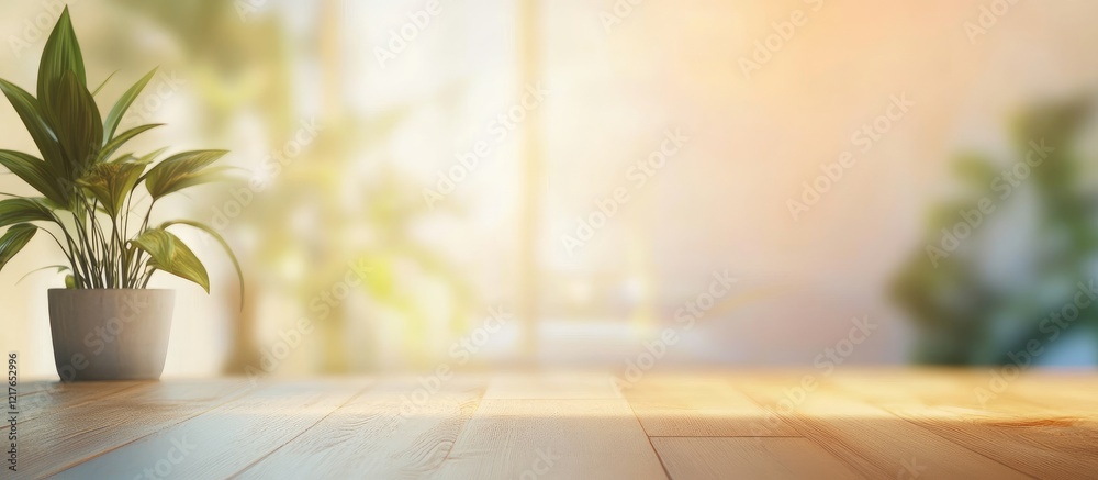 Poster Bright Blurred Classroom Background with Plants and Empty Space for Text Ideal for Educational or Inspirational Themes