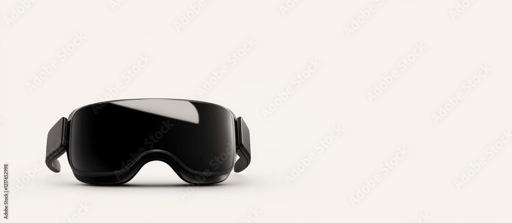 Poster Black Virtual Reality Glasses on Light Background with Generous Empty Copyspace for Text Placement and Modern Technology Theme