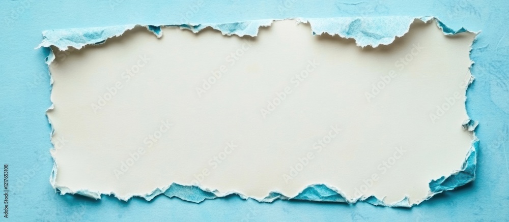 Poster torn blue notebook paper with blank white area for text and copyspace ideal for creative designs and