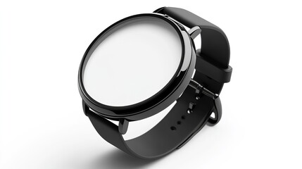 Obraz premium Showcasing a modern smartwatch mockup with a blank round display on a clean white background