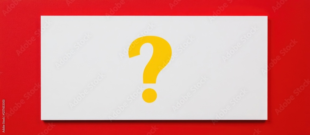 Aufkleber blank white sign with yellow question mark on vibrant red background offering clear copyspace for te