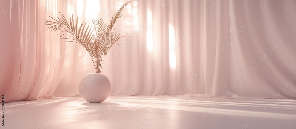 Poster minimalist bright studio interior with soft lighting and elegant plant decor creating a serene atmos