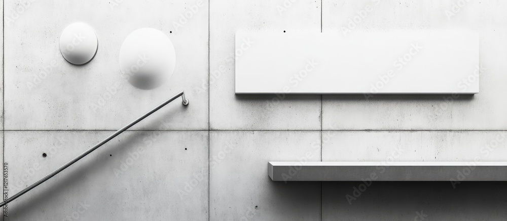 Poster Minimalist brochure design with circular handrails on a concrete wall showcasing empty space for text and branding opportunities