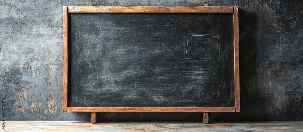 Poster chalkboard with wooden frame and coffee cup ideal for creative messages and announcements with ample