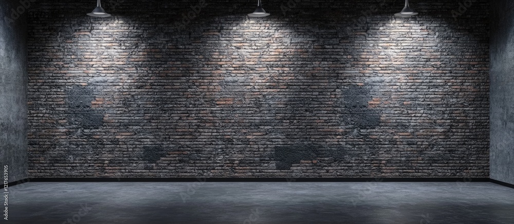 Poster Brick wall interior background ideal for showcasing exhibition designs with ample empty space for text and visual elements.