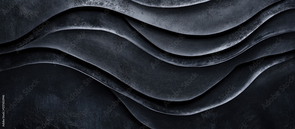 Poster Textured black wallpaper background with elegant wavy design and ample empty copyspace for customizable text placement and branding options