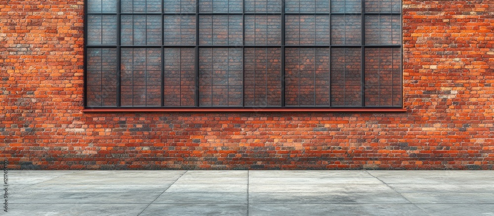 Poster Brick Wall Panel with Panoramic Window Background and Empty Space for Text in a Wide Horizontal Format