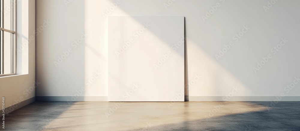 Poster minimalist living room with blank canvas and ample copyspace for text in natural light setting