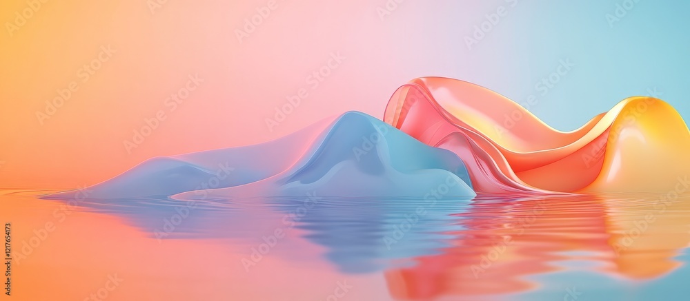 Aufkleber Colorful abstract reflection in calm water with minimalistic design and ample copy space for creative text placement and unique concepts