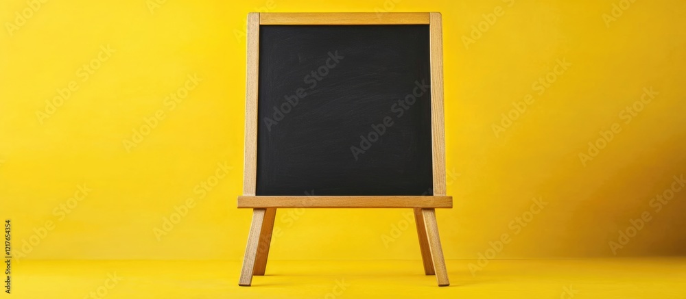 Aufkleber Blank Chalkboard on Yellow Background Featuring Easel for Text Copy Space and Creative Communication Concepts