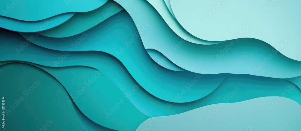 Aufkleber Dynamic teal and blue layered abstract background with smooth shapes and ample blank space for creative text placement or branding elements