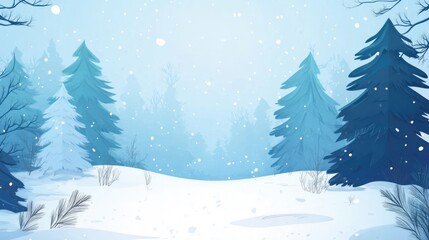 Obraz premium Snowy winter landscape with evergreen trees and falling snow, featuring ample copy space for text.