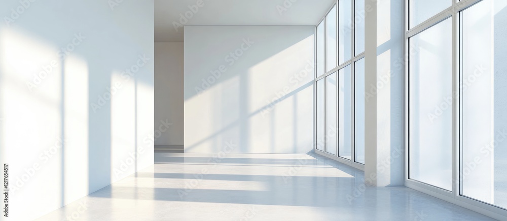 Poster spacious modern living area with abundant natural light and minimalist design featuring ample blank 