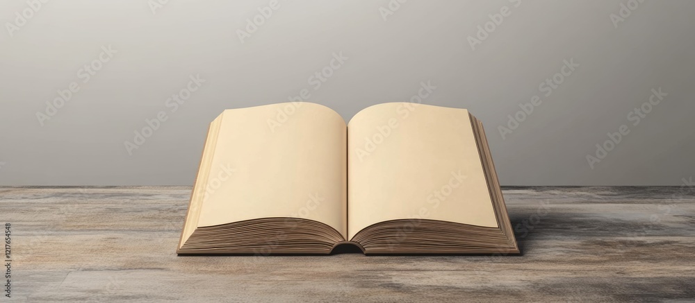 Aufkleber blank book cover mockup template open pages with copyspace for custom text on wooden background