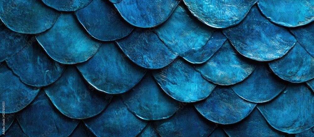 Poster blue fish scales texture background with copyspace for text ideal for creative designs and marketing