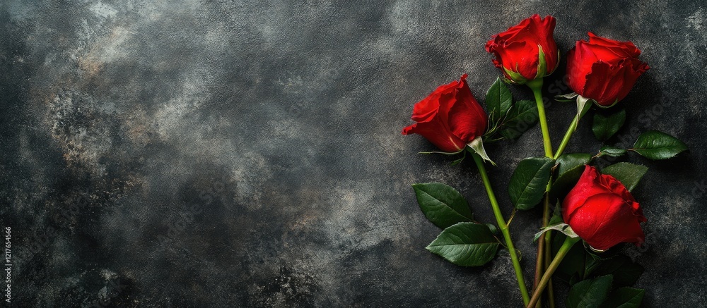 Aufkleber bridal bouquets featuring fresh red roses on textured background with copy space for personalization