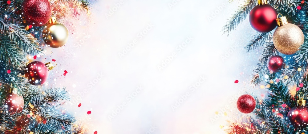 Aufkleber colorful festive border with shimmering decorations and confetti providing ample space for holiday t