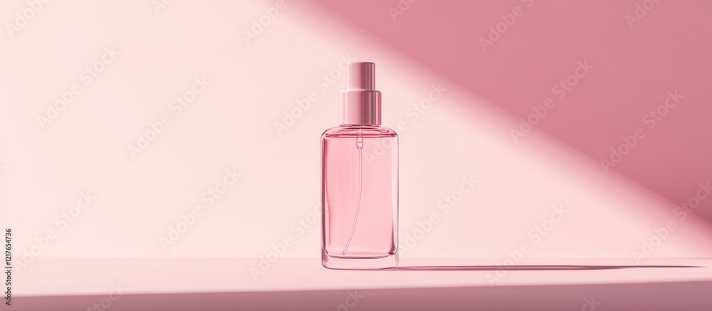 Poster minimalist pink cosmetic bottle mockup with empty space for branding and text ideal for skincare and