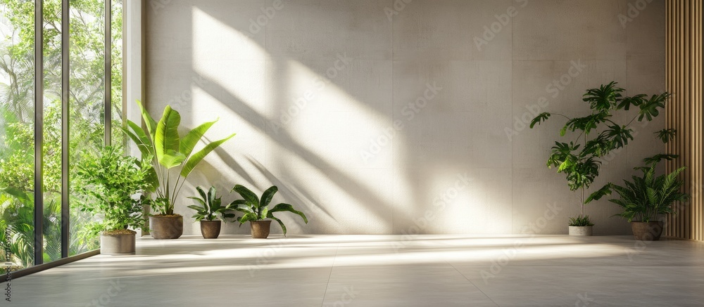 Poster bright and airy modern office space filled with natural light and greenery ideal for text placement 
