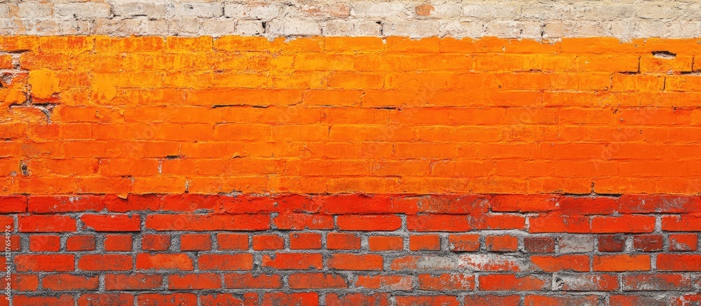 Poster textured brick wall featuring a vibrant orange stripe and ample blank space for customizable text or