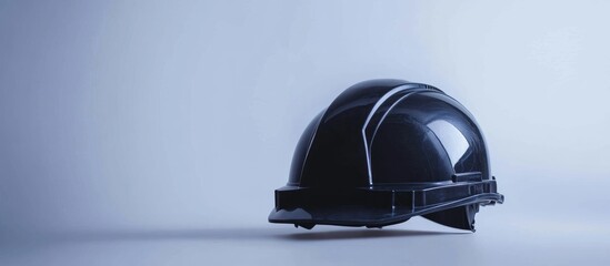 Fototapeta premium Black Safety Helmet on White Background with Empty Copyspace for Construction and Safety Related Text or Advertising Use