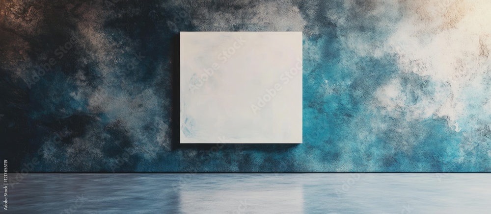 Poster Blank Canvas on Colorful Wall Ideal for Image Editing and Text Placement in Creative Projects