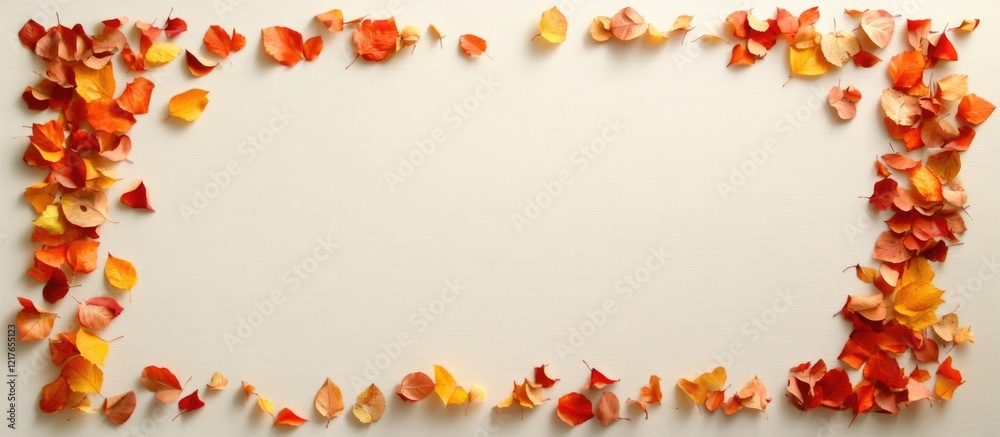 Poster Autumn leaves framing a blank canvas creating ample space for personalized text or messages in a seasonal theme.
