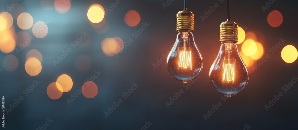 Poster Bokeh Effect of Warm Light Bulbs with Dark Background and Space for Text or Graphics