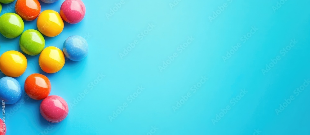 Poster Colorful Candy Arrangement on Blue Backdrop with Space for Custom Text or Design Elements