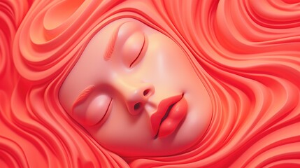 Composition made of marble, plastic or plaster. Beautiful girl sleeping on wavy background. Illustration for banner, poster, cover, brochure or presentation.