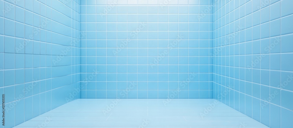 Poster light blue bathroom interior with vertical tiles showcasing a bright and clean aesthetic ideal for t
