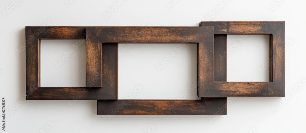 Poster Dark Wooden Picture Frames on White Wall Creating Modern Copyspace for Text and Artwork Display with Minimalist Aesthetic Appeal
