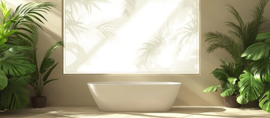Modern Bathroom Interior Featuring Plants and Abundant Natural Light with Spacious Copy Space for Text or Branding