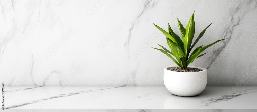 Aufkleber Minimalist white card on marble surface with potted plant creating perfect space for text and design elements for promotional use