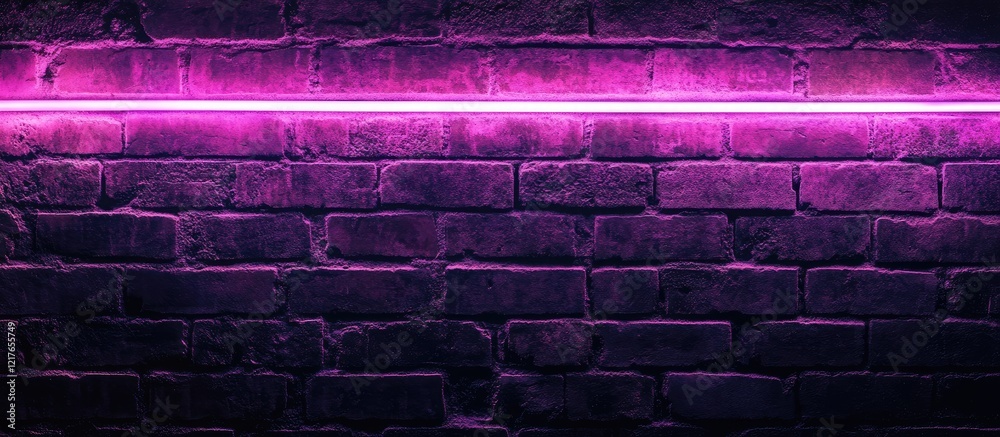 Poster Neon purple illuminated brick wall with empty space for text in a modern urban setting background design