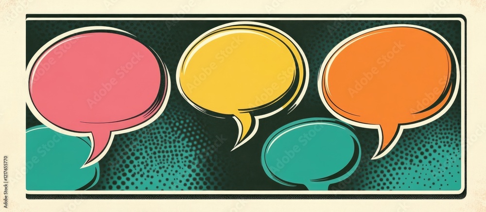 Poster Pop art style comic book word bubbles in vibrant colors with empty space for text suitable for creative designs and storytelling applications