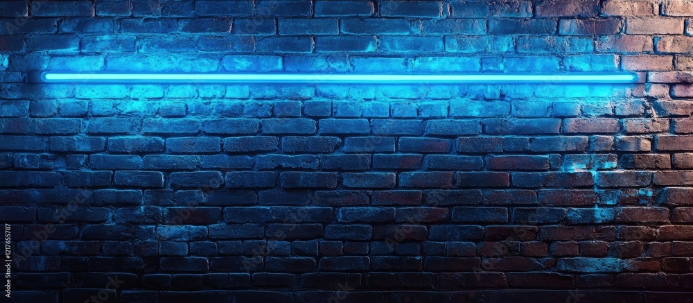 Poster brick wall with neon blue light accent empty space for text background design