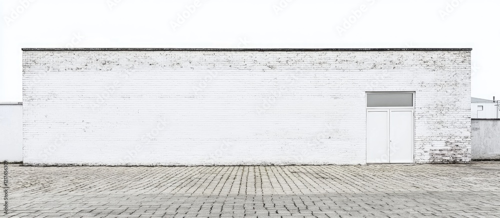 Poster empty white brick wall with distinctive texture and flooring ideal for promotional or advertising te