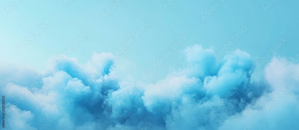 Aufkleber Blue smoke flowing in waves against a solid sky-blue backdrop with ample empty space for text or design elements